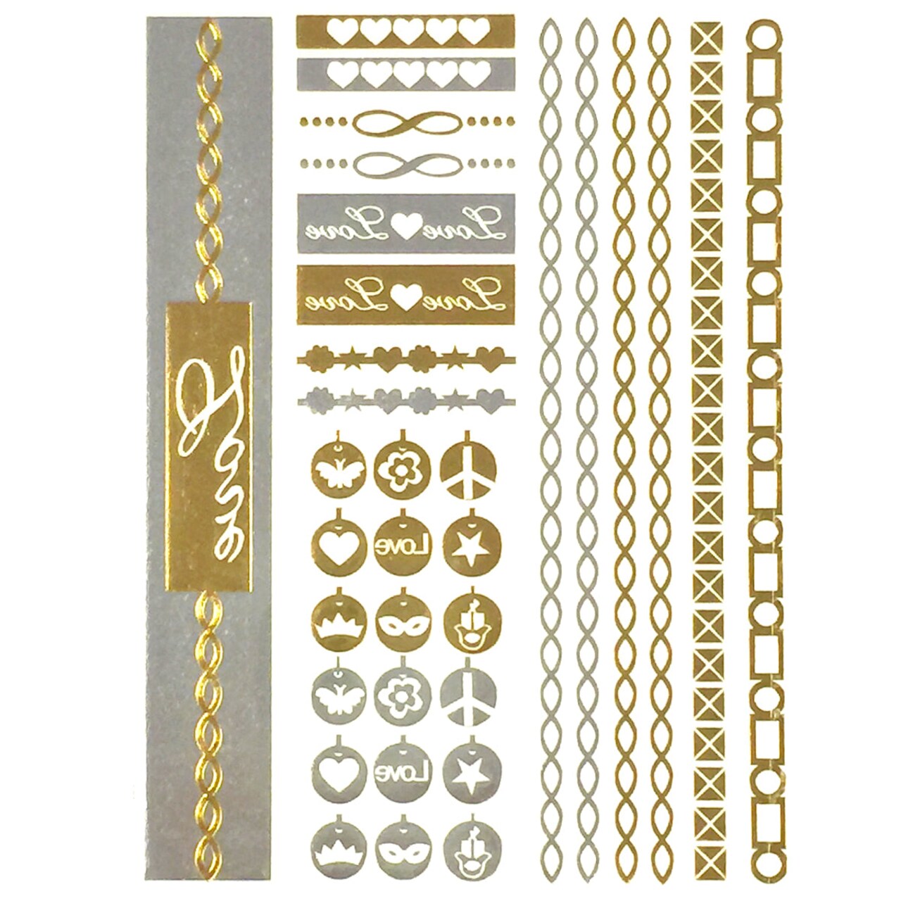 Wrapables Celebrity Inspired Temporary Tattoos in Metallic Gold Silver and Black, Chains and Charms, Large